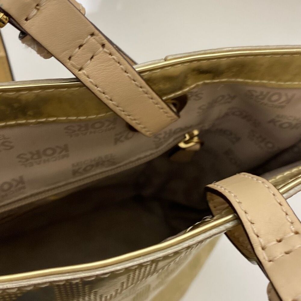 Michael Kors‎ Women's Gold Monogram Logo Metallic Mirror Jet Set Tote Bag Medium - Picture 12 of 16